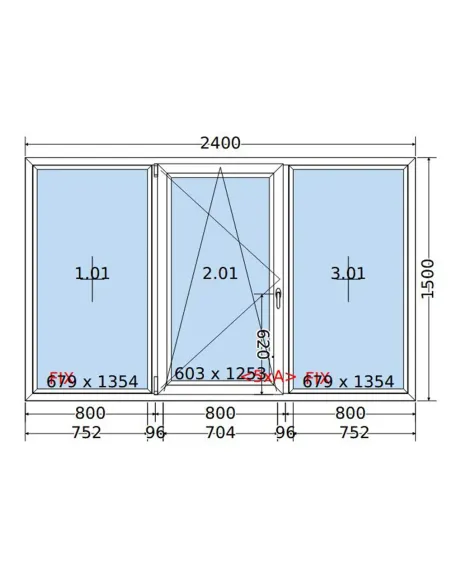 Okno PCV 240 x 150 cm FIX-Rozwierno-Uchylne-FIX Trzyszybowe Salamander BluEvolution 82