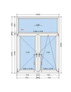 Okno PCV 150 x 200 cm FIX-Rozwierne-Rozwierno-Uchylne Trzyszybowe Salamander BluEvolution 82 2
