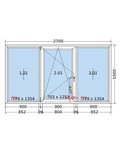 Okno PCV 270 x 150 cm FIX-Rozwierno-Uchylne-FIX Trzyszybowe Salamander BluEvolution 82 2