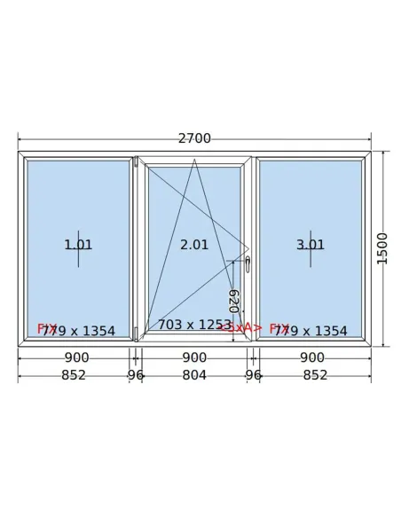 Okno PCV 270 x 150 cm FIX-Rozwierno-Uchylne-FIX Trzyszybowe Salamander BluEvolution 82