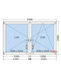 Okno PCV 240 x 150 cm Rozwierne-Rozwierno-Uchylne Trzyszybowe Salamander BluEvolution 82 2
