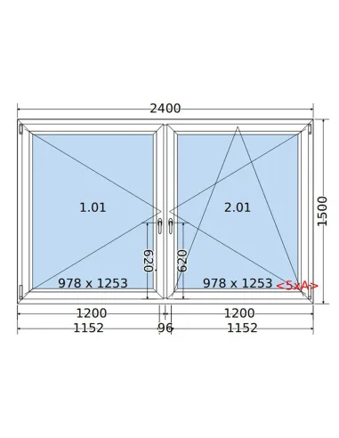 Okno PCV 240 x 150 cm Rozwierne-Rozwierno-Uchylne Trzyszybowe Salamander BluEvolution 82