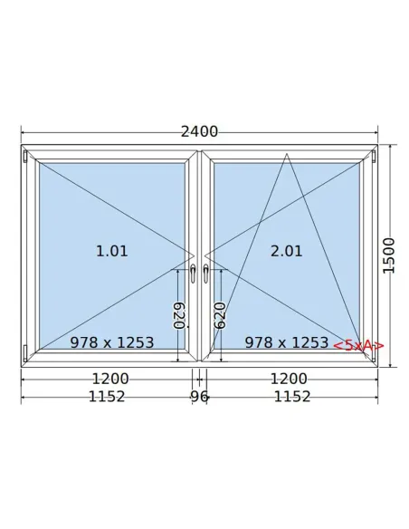 Okno PCV 240 x 150 cm Rozwierne-Rozwierno-Uchylne Trzyszybowe Salamander BluEvolution 82