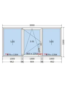 Okno PCV 300 x 150 cm FIX-Rozwierno-Uchylne-FIX Trzyszybowe Salamander BluEvolution 82 2