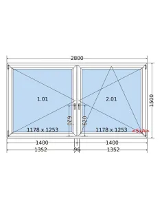 Okno PCV 280 x 150 cm Rozwierne-Rozwierno-Uchylne Trzyszybowe Salamander BluEvolution 82 2