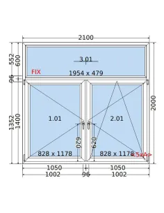 Okno PCV 210 x 200 cm FIX-Rozwierne-Rozwierno-Uchylne Trzyszybowe Salamander BluEvolution 82 2