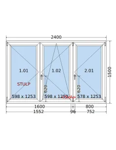Okno PCV 240 x 150 cm Rozwierne-Rozwierno-Uchylne-Rozwierne Trzyszybowe Salamander BluEvolution 82 2