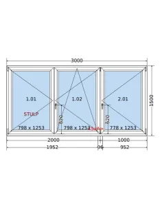 Okno PCV 300 x 150 cm Rozwierne-Rozwierno-Uchylne-Rozwierne Trzyszybowe Salamander BluEvolution 82 2