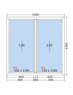 Okno PCV 130 x 130 cm FIX-FIX (Stałe) Dwuszybowe Salamander GreenEvolution 76 2