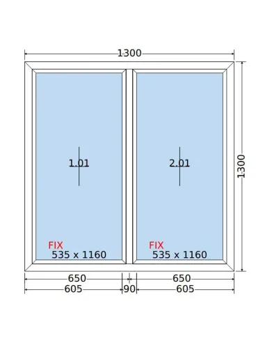 Okno PCV 130 x 130 cm FIX-FIX (Stałe) Dwuszybowe Salamander GreenEvolution 76
