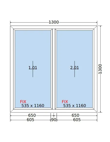 Okno PCV 130 x 130 cm FIX-FIX (Stałe) Dwuszybowe Salamander GreenEvolution 76