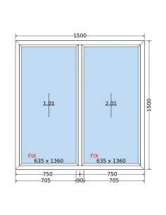 Okno PCV 150 x 150 cm FIX-FIX (Stałe) Dwuszybowe Salamander GreenEvolution 76 2