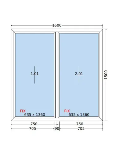 Okno PCV 150 x 150 cm FIX-FIX (Stałe) Dwuszybowe Salamander GreenEvolution 76