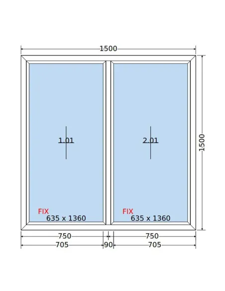 Okno PCV 150 x 150 cm FIX-FIX (Stałe) Dwuszybowe Salamander GreenEvolution 76
