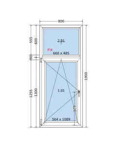 Okno PCV 80 x 190 cm FIX-Rozwierno-Uchylne Dwuszybowe Salamander GreenEvolution 76 2