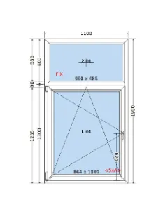 Okno PCV 110 x 190 cm FIX-Rozwierno-Uchylne Dwuszybowe Salamander GreenEvolution 76 2
