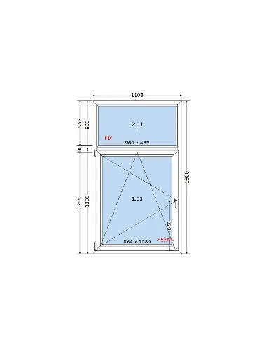 Okno PCV 110 x 190 cm FIX-Rozwierno-Uchylne Dwuszybowe Salamander GreenEvolution 76