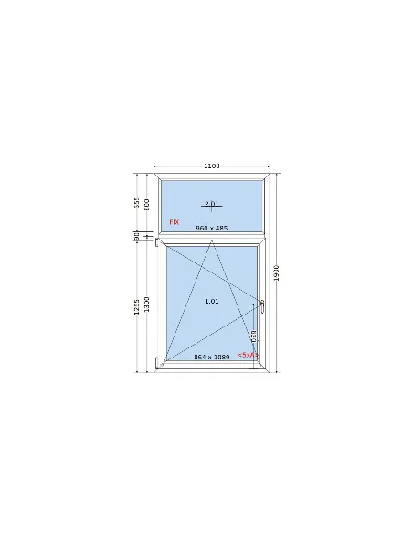 Okno PCV 110 x 190 cm FIX-Rozwierno-Uchylne Dwuszybowe Salamander GreenEvolution 76