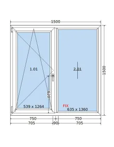 Okno PCV 150 x 150 cm Rozwierno-Uchylne-FIX Dwuszybowe Salamander GreenEvolution 76 2