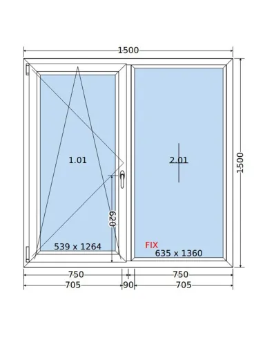 Okno PCV 150 x 150 cm Rozwierno-Uchylne-FIX Dwuszybowe Salamander GreenEvolution 76