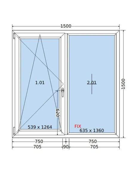 Okno PCV 150 x 150 cm Rozwierno-Uchylne-FIX Dwuszybowe Salamander GreenEvolution 76
