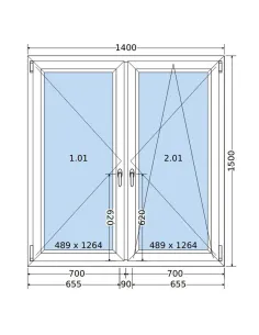 Okno PCV 140 x 150 cm Rozwierne-Rozwierno-Uchylne Dwuszybowe Salamander GreenEvolution 76 2