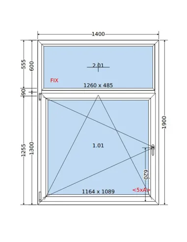 Okno PCV 140 x 190 cm FIX-Rozwierno-Uchylne Dwuszybowe Salamander GreenEvolution 76