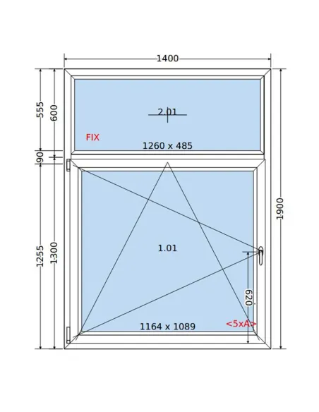 Okno PCV 140 x 190 cm FIX-Rozwierno-Uchylne Dwuszybowe Salamander GreenEvolution 76