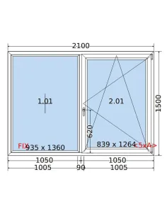 Okno PCV 210 x 150 cm FIX-Rozwierno-Uchylne Dwuszybowe Salamander GreenEvolution 76 2