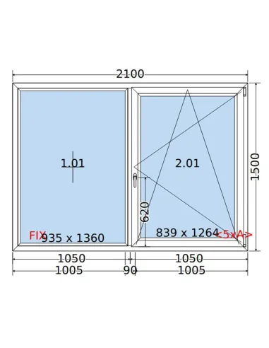 Okno PCV 210 x 150 cm FIX-Rozwierno-Uchylne Dwuszybowe Salamander GreenEvolution 76