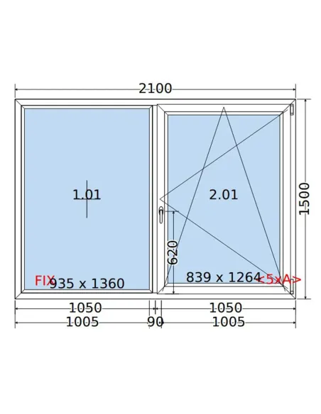 Okno PCV 210 x 150 cm FIX-Rozwierno-Uchylne Dwuszybowe Salamander GreenEvolution 76