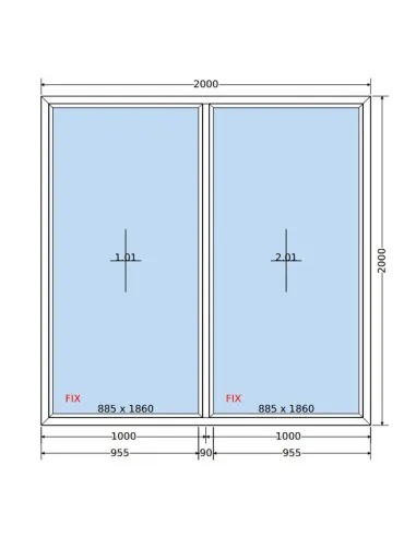 Okno PCV 200 x 200 cm FIX-FIX (Stałe) Dwuszybowe Salamander GreenEvolution 76