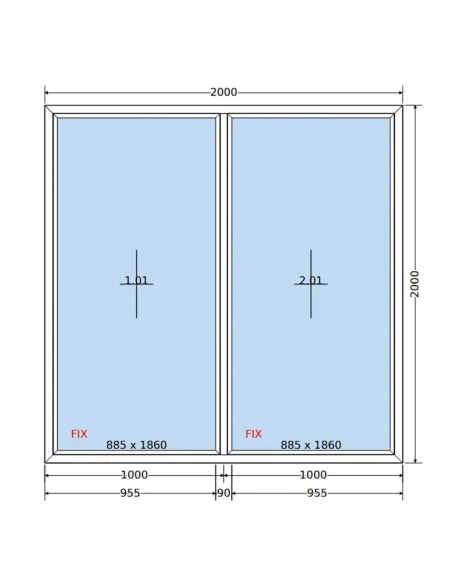 Okno PCV 200 x 200 cm FIX-FIX (Stałe) Dwuszybowe Salamander GreenEvolution 76