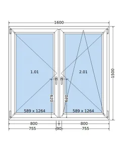 Okno PCV 160 x 150 cm Rozwierne-Rozwierno-Uchylne Dwuszybowe Salamander GreenEvolution 76 2