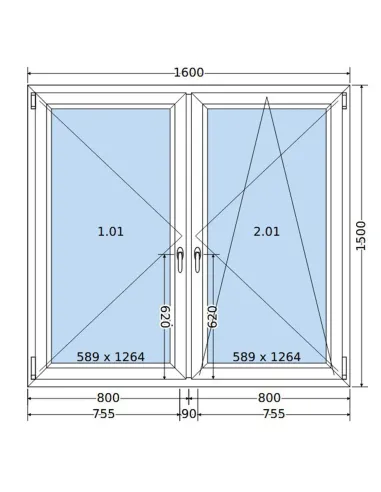 Okno PCV 160 x 150 cm Rozwierne-Rozwierno-Uchylne Dwuszybowe Salamander GreenEvolution 76