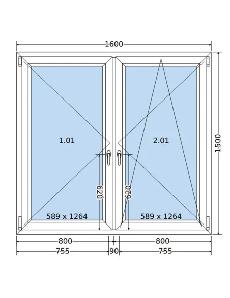 Okno PCV 160 x 150 cm Rozwierne-Rozwierno-Uchylne Dwuszybowe Salamander GreenEvolution 76