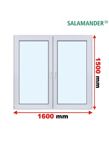 Okno PCV 160 x 150 cm Rozwierne-Rozwierno-Uchylne Dwuszybowe Salamander GreenEvolution 76