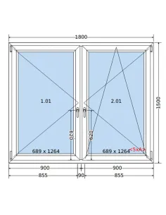 Okno PCV 180 x 150 cm Rozwierne-Rozwierno-Uchylne Dwuszybowe Salamander GreenEvolution 76 2