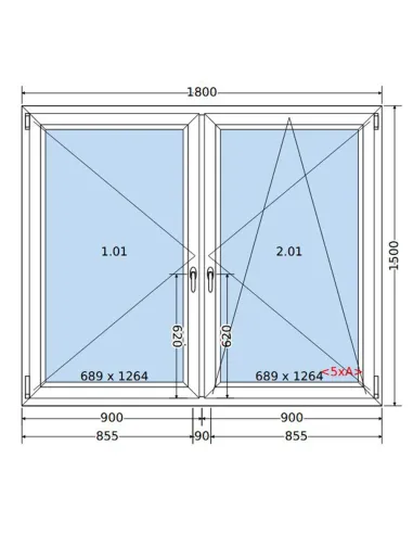 Okno PCV 180 x 150 cm Rozwierne-Rozwierno-Uchylne Dwuszybowe Salamander GreenEvolution 76