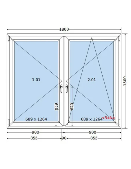 Okno PCV 180 x 150 cm Rozwierne-Rozwierno-Uchylne Dwuszybowe Salamander GreenEvolution 76