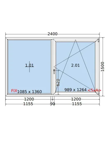 Okno PCV 240 x 150 cm FIX-Rozwierno-Uchylne Dwuszybowe Salamander GreenEvolution 76