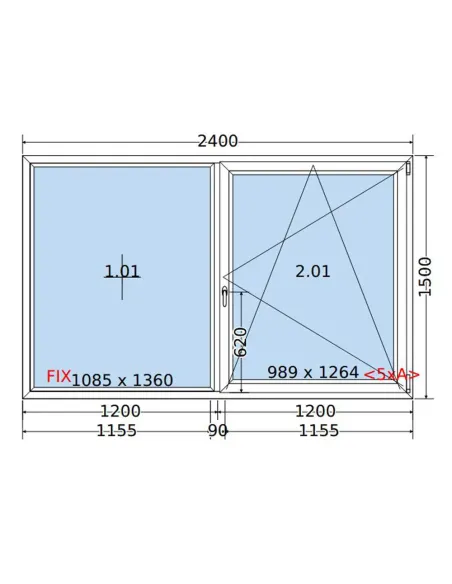 Okno PCV 240 x 150 cm FIX-Rozwierno-Uchylne Dwuszybowe Salamander GreenEvolution 76