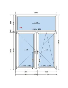 Okno PCV 150 x 200 cm FIX-Rozwierne-Rozwierno-Uchylne Dwuszybowe Salamander GreenEvolution 76 2