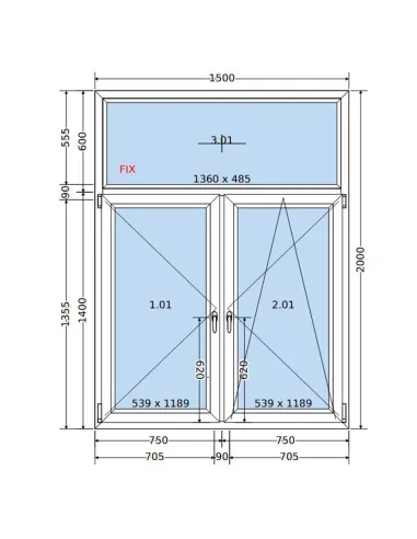Okno PCV 150 x 200 cm FIX-Rozwierne-Rozwierno-Uchylne Dwuszybowe Salamander GreenEvolution 76