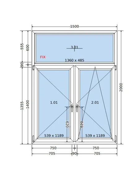 Okno PCV 150 x 200 cm FIX-Rozwierne-Rozwierno-Uchylne Dwuszybowe Salamander GreenEvolution 76
