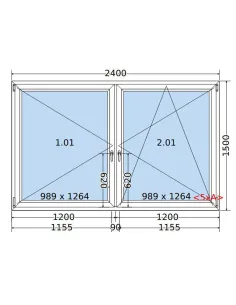 Okno PCV 240 x 150 cm Rozwierne-Rozwierno-Uchylne Dwuszybowe Salamander GreenEvolution 76 2