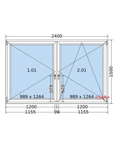 Okno PCV 240 x 150 cm Rozwierne-Rozwierno-Uchylne Dwuszybowe Salamander GreenEvolution 76