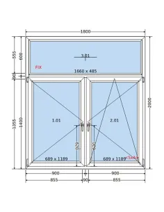 Okno PCV 180 x 200 cm FIX-Rozwierne-Rozwierno-Uchylne Dwuszybowe Salamander GreenEvolution 76 2