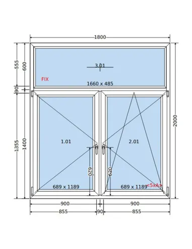 Okno PCV 180 x 200 cm FIX-Rozwierne-Rozwierno-Uchylne Dwuszybowe Salamander GreenEvolution 76