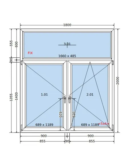 Okno PCV 180 x 200 cm FIX-Rozwierne-Rozwierno-Uchylne Dwuszybowe Salamander GreenEvolution 76